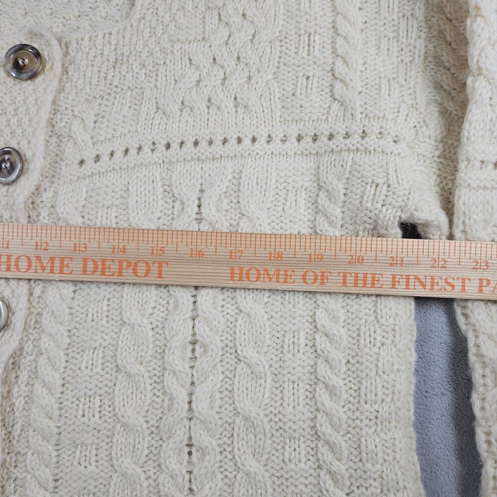 Aran Crafts Ireland Cardigan Womens M Button Up Wool Cable Knit Fisherman Ivory - Picture 13 of 15